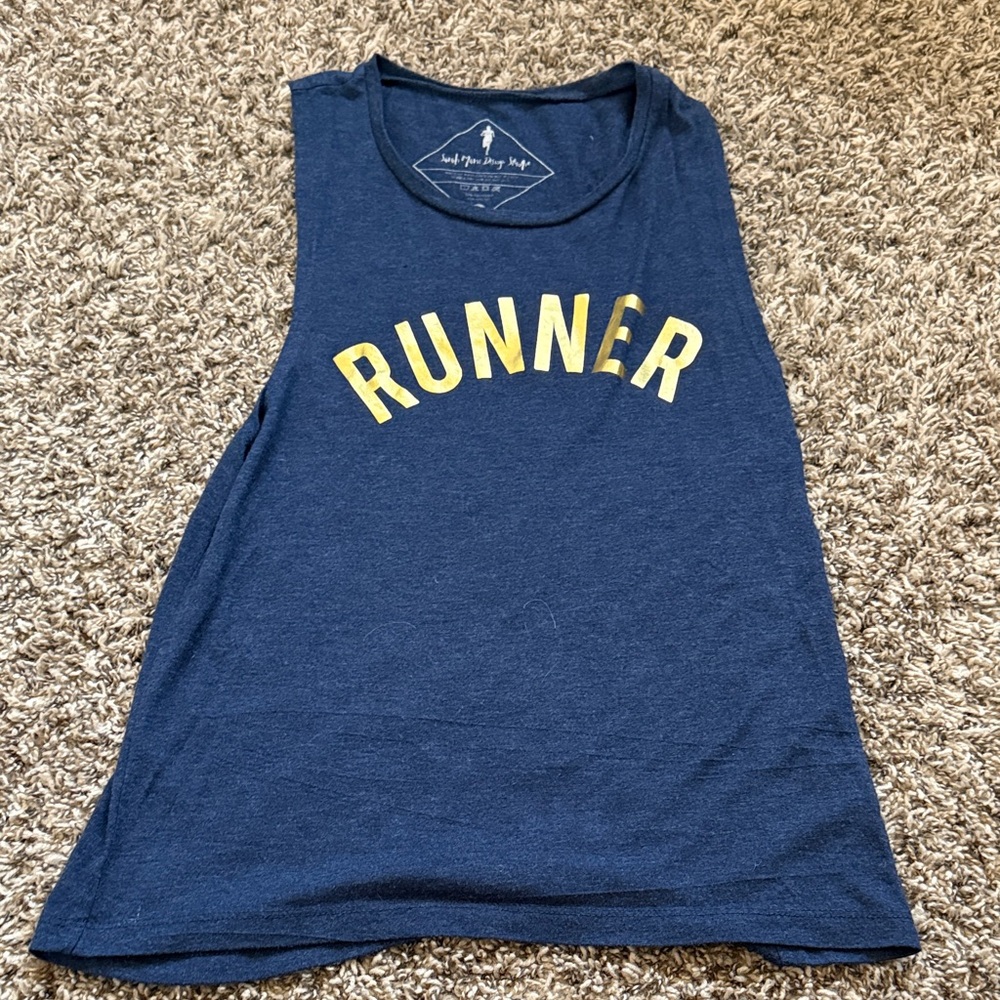 Runner Graphic Tank Top - Navy with Yellow Print